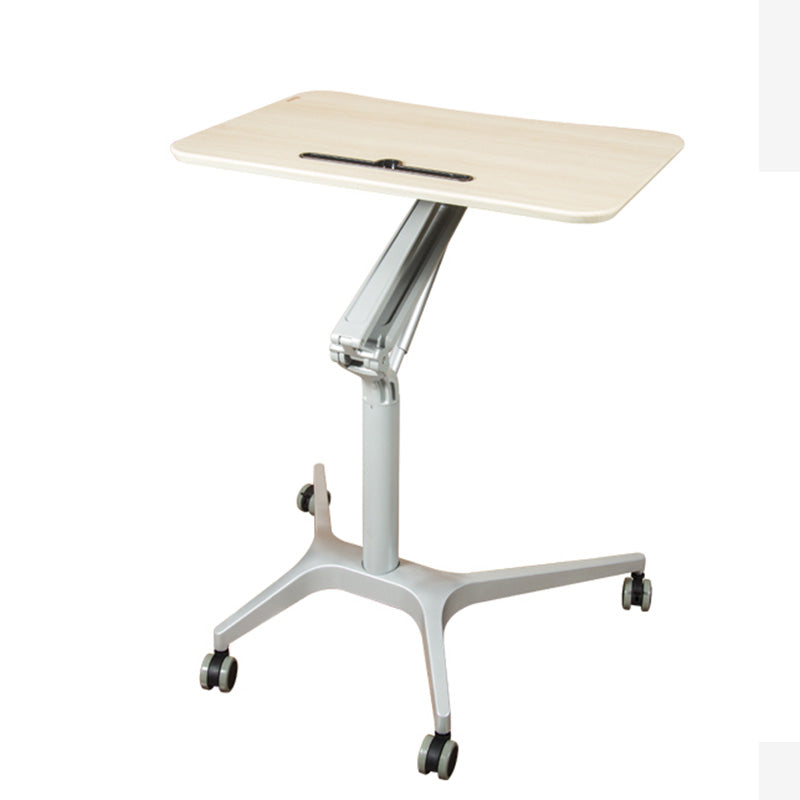 Modern with Caster Wheels Standing Desk H-Shape Metal Base Home or Office Desk Wood-Silver Clearhalo 'furn' 'furn_office_desk' 'Furniture' 'Office Desks' 'Office Furniture' 'office_desk' 6046591