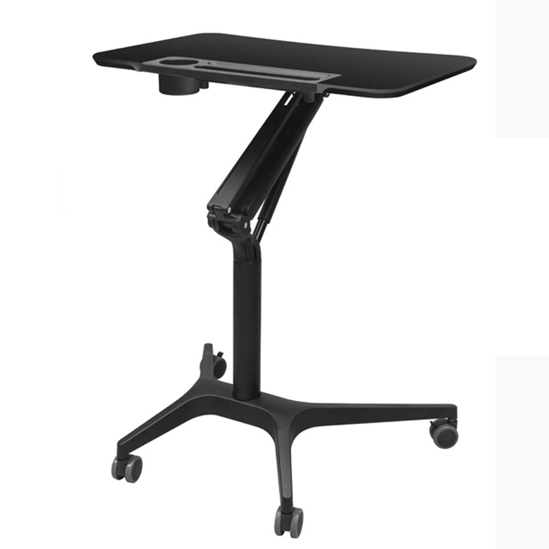Modern with Caster Wheels Standing Desk H-Shape Metal Base Home or Office Desk Matte Black Clearhalo 'furn' 'furn_office_desk' 'Furniture' 'Office Desks' 'Office Furniture' 'office_desk' 6046592
