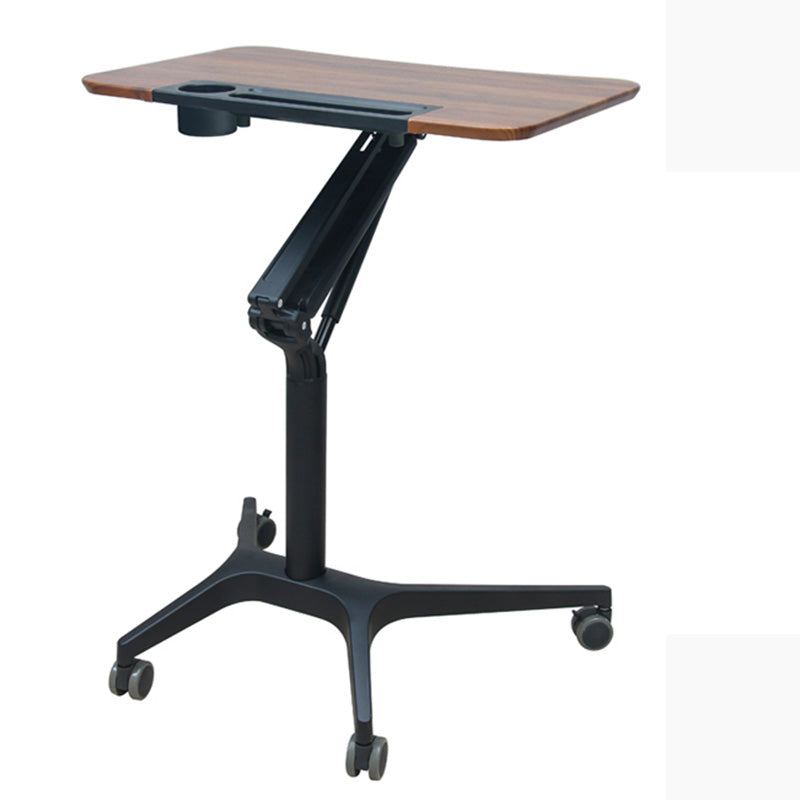 Modern with Caster Wheels Standing Desk H-Shape Metal Base Home or Office Desk Dark Walnut Clearhalo 'furn' 'furn_office_desk' 'Furniture' 'Office Desks' 'Office Furniture' 'office_desk' 6046597