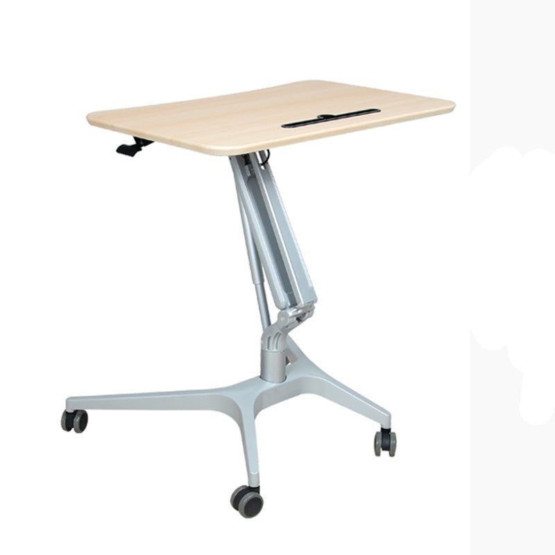 Modern with Caster Wheels Standing Desk H-Shape Metal Base Home or Office Desk Natural Clearhalo 'furn' 'furn_office_desk' 'Furniture' 'Office Desks' 'Office Furniture' 'office_desk' 6046601