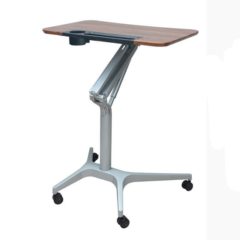 Modern with Caster Wheels Standing Desk H-Shape Metal Base Home or Office Desk Walnut Clearhalo 'furn' 'furn_office_desk' 'Furniture' 'Office Desks' 'Office Furniture' 'office_desk' 6046603