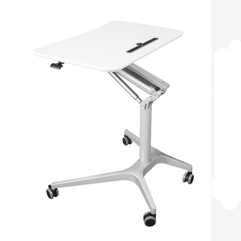 Modern with Caster Wheels Standing Desk H-Shape Metal Base Home or Office Desk White-Silver Clearhalo 'furn' 'furn_office_desk' 'Furniture' 'Office Desks' 'Office Furniture' 'office_desk' 6046610