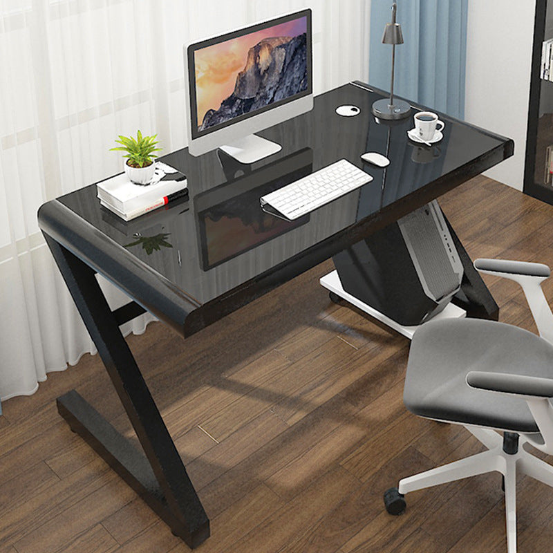 Contemporary Glass Computer Desk with Cable Management Writing Desk 47.2"L x 23.6"W x 29.5"H Black Clearhalo 'furn' 'furn_office_desk' 'Furniture' 'Office Desks' 'Office Furniture' 'office_desk' 6046679