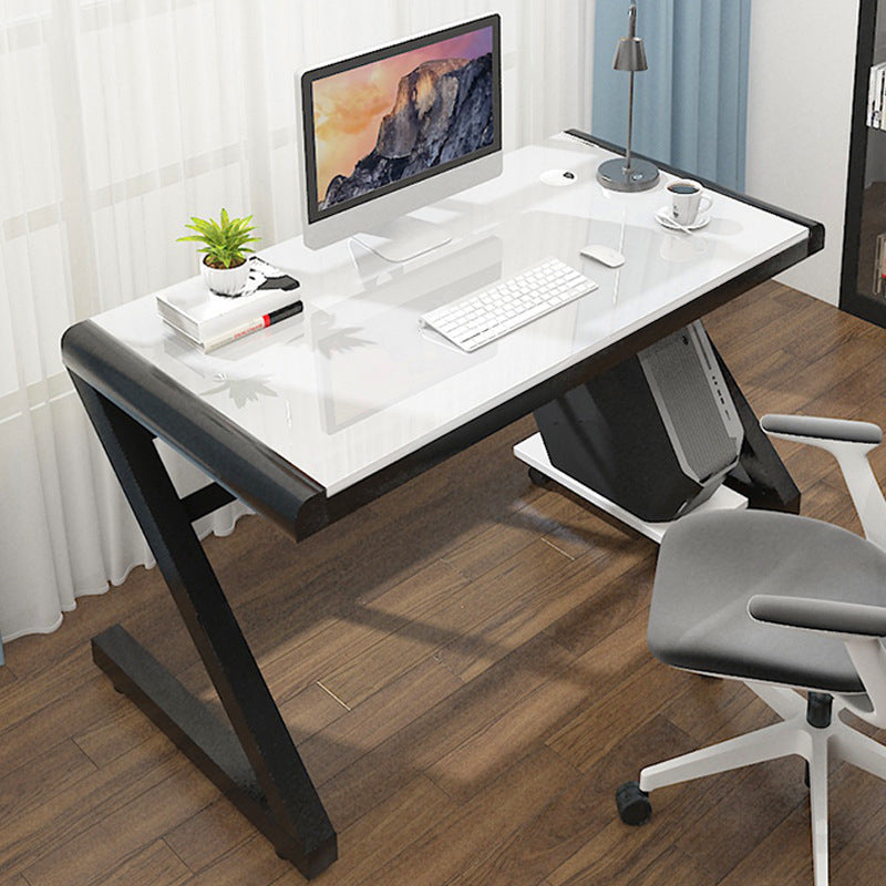 Contemporary Glass Computer Desk with Cable Management Writing Desk 47.2"L x 23.6"W x 29.5"H Black-White Clearhalo 'furn' 'furn_office_desk' 'Furniture' 'Office Desks' 'Office Furniture' 'office_desk' 6046680