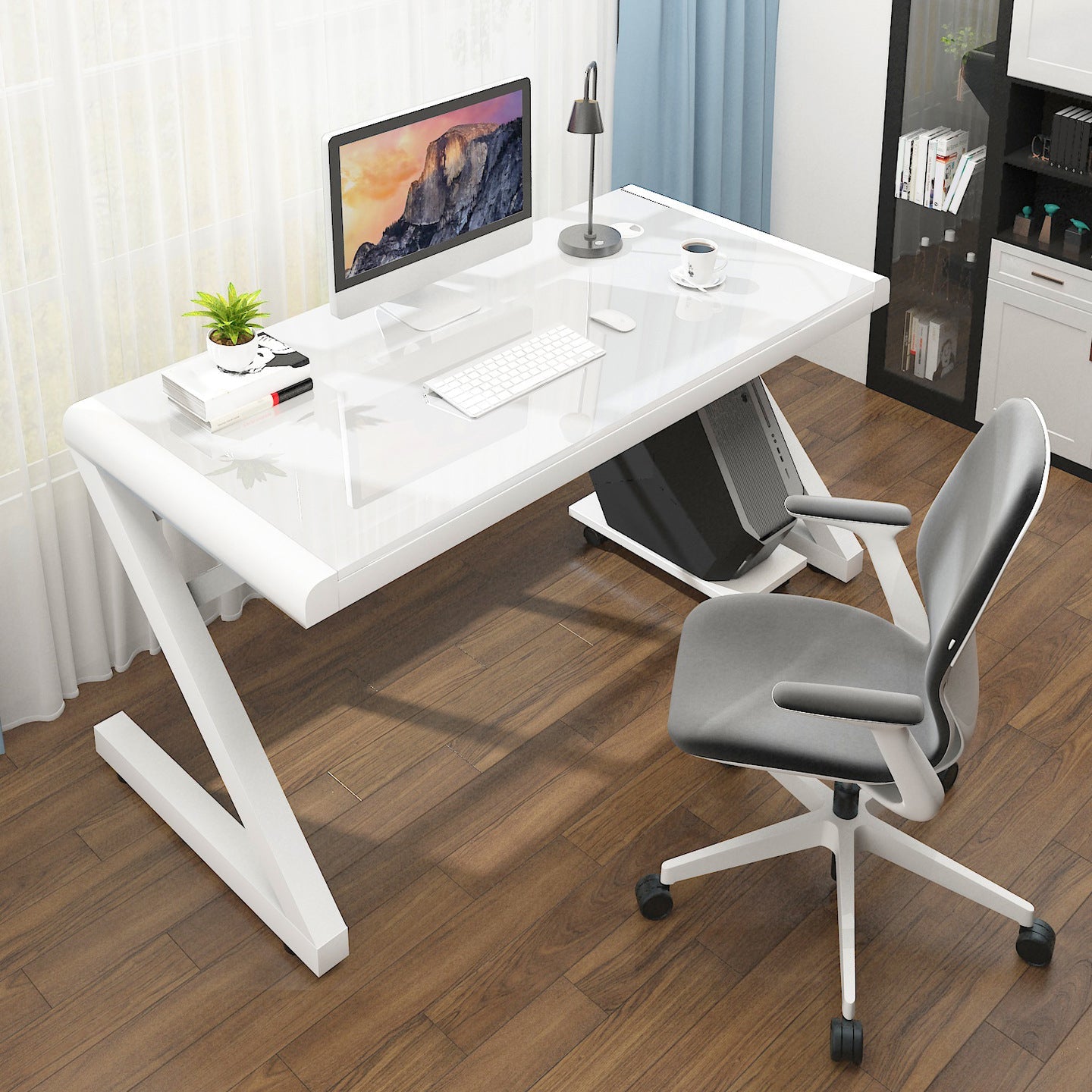 Contemporary Glass Computer Desk with Cable Management Writing Desk Clearhalo 'furn' 'furn_office_desk' 'Furniture' 'Office Desks' 'Office Furniture' 'office_desk' 6046681