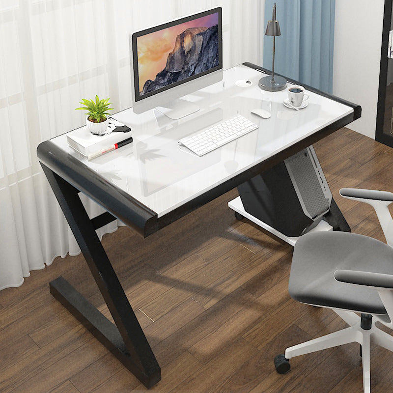 Contemporary Glass Computer Desk with Cable Management Writing Desk 39.4"L x 23.6"W x 29.5"H Black-White Clearhalo 'furn' 'furn_office_desk' 'Furniture' 'Office Desks' 'Office Furniture' 'office_desk' 6046684