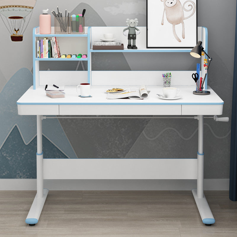 Contemporary Wooden Writing Desk 51.2"H Adjustable Desk for Home Blue Clearhalo 'furn' 'furn_office_desk' 'Furniture' 'Office Desks' 'Office Furniture' 'office_desk' 6046700