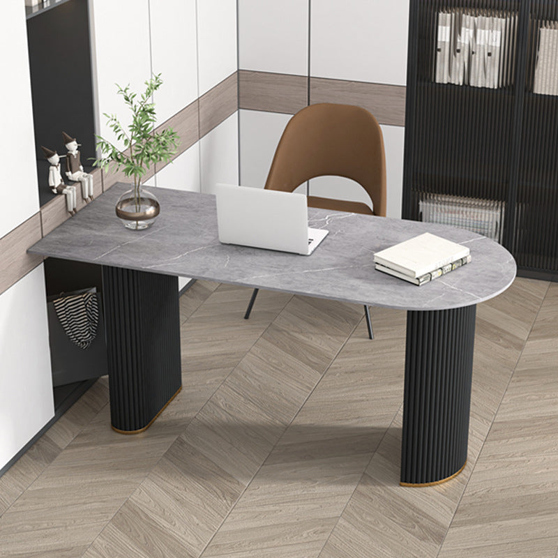 Contemporary Oval Marble Office Desk for Home or Office Writing Desk Black Gray Clearhalo 'furn' 'furn_office_desk' 'Furniture' 'Office Desks' 'Office Furniture' 'office_desk' 6046729