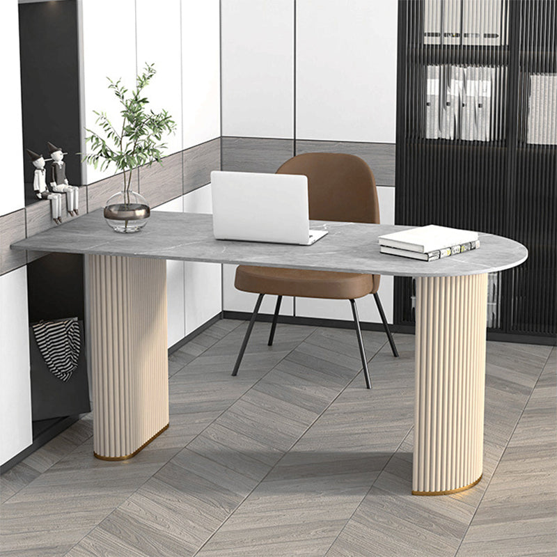 Contemporary Oval Marble Office Desk for Home or Office Writing Desk White Gray Clearhalo 'furn' 'furn_office_desk' 'Furniture' 'Office Desks' 'Office Furniture' 'office_desk' 6046732