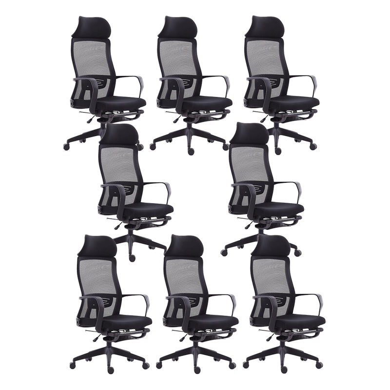 Contemporary Arm Chair Fixed Arm Adjustable Seat Height Swivel Footrest Black Office Chair 8 Piece Set Clearhalo 'furn' 'furn_office_chair' 'Furniture' 'Office Chairs' 'Office Furniture' 'office_chair' 6046965