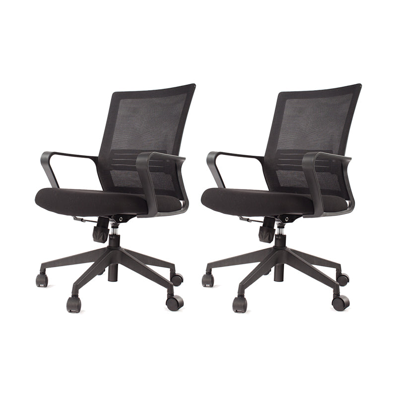 Modern Desk Chair Mesh Computer Chair Fixed Arm Office Chair Black 2 Piece Set Clearhalo 'furn' 'furn_office_chair' 'Furniture' 'Office Chairs' 'Office Furniture' 'office_chair' 6046973