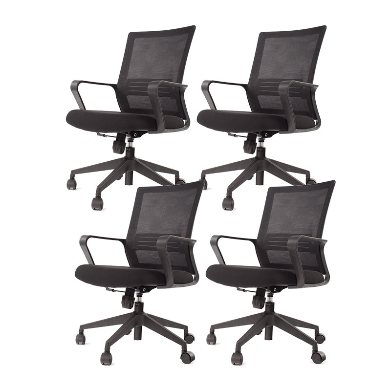 Modern Desk Chair Mesh Computer Chair Fixed Arm Office Chair Black 4 Piece Set Clearhalo 'furn' 'furn_office_chair' 'Furniture' 'Office Chairs' 'Office Furniture' 'office_chair' 6046974