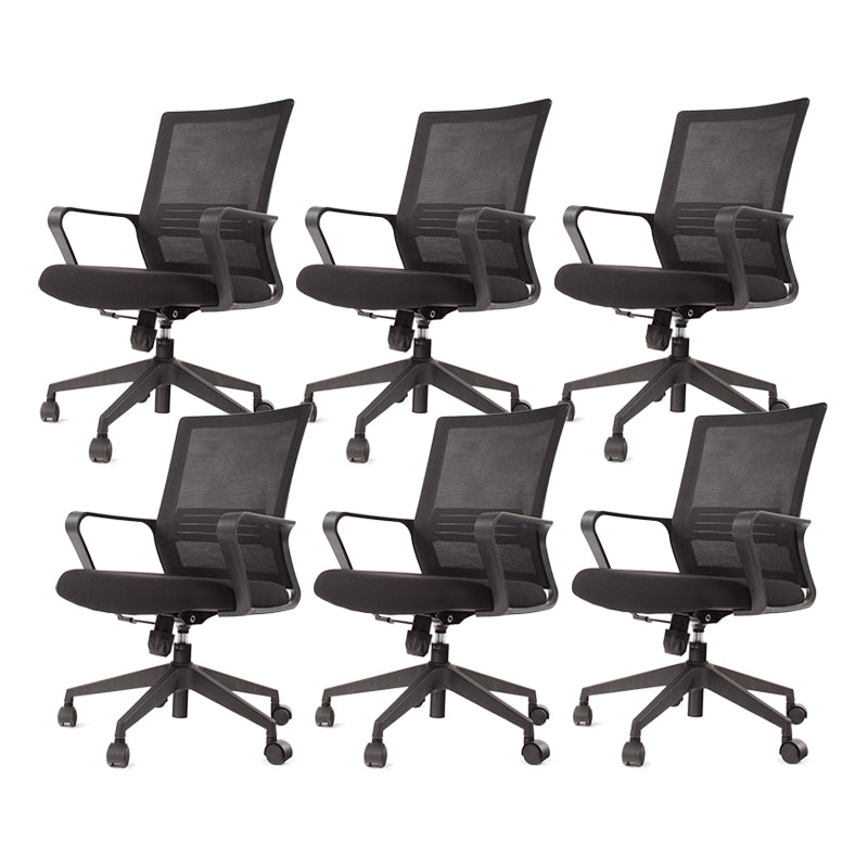 Modern Desk Chair Mesh Computer Chair Fixed Arm Office Chair Black 6 Piece Set Clearhalo 'furn' 'furn_office_chair' 'Furniture' 'Office Chairs' 'Office Furniture' 'office_chair' 6046976