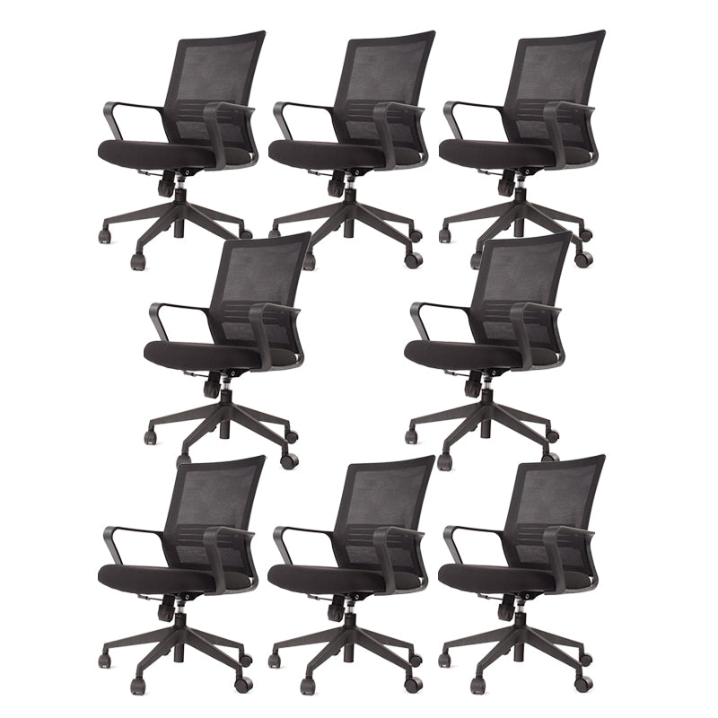 Modern Desk Chair Mesh Computer Chair Fixed Arm Office Chair Black 8 Piece Set Clearhalo 'furn' 'furn_office_chair' 'Furniture' 'Office Chairs' 'Office Furniture' 'office_chair' 6046979
