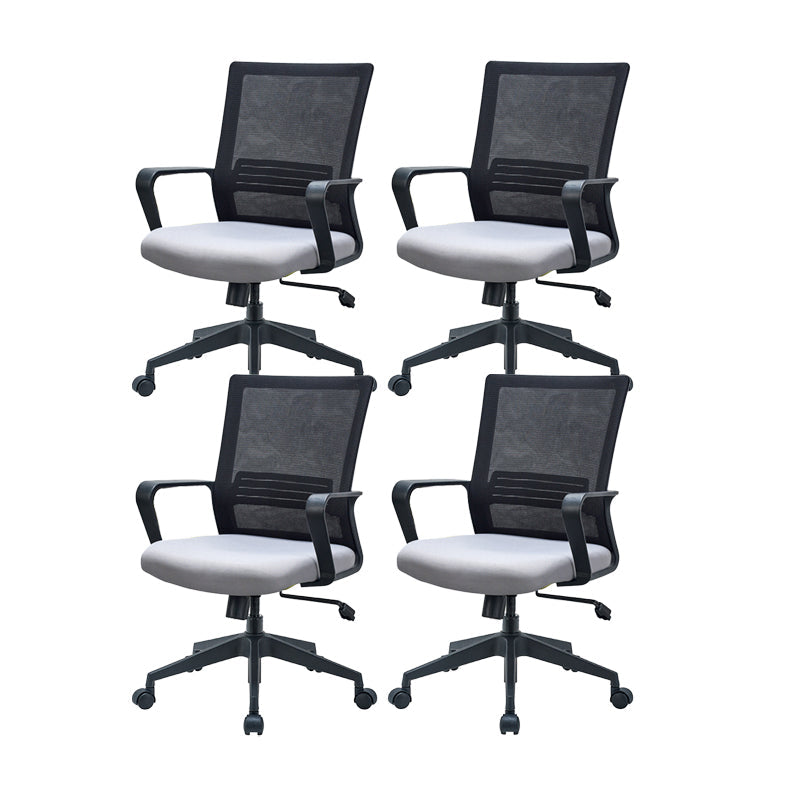 Modern Desk Chair Mesh Computer Chair Fixed Arm Office Chair Gray 4 Piece Set Clearhalo 'furn' 'furn_office_chair' 'Furniture' 'Office Chairs' 'Office Furniture' 'office_chair' 6046983