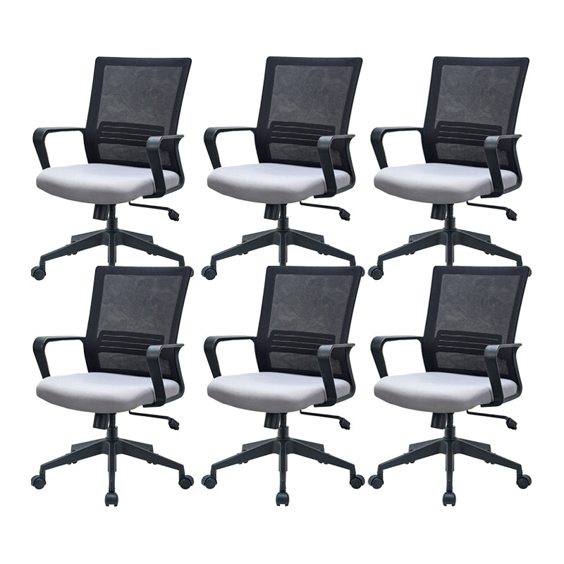 Modern Desk Chair Mesh Computer Chair Fixed Arm Office Chair Gray 6 Piece Set Clearhalo 'furn' 'furn_office_chair' 'Furniture' 'Office Chairs' 'Office Furniture' 'office_chair' 6046985