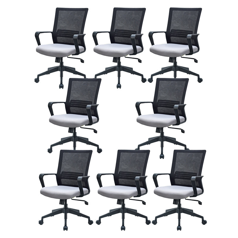 Modern Desk Chair Mesh Computer Chair Fixed Arm Office Chair Gray 8 Piece Set Clearhalo 'furn' 'furn_office_chair' 'Furniture' 'Office Chairs' 'Office Furniture' 'office_chair' 6046987