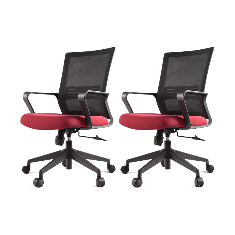 Modern Desk Chair Mesh Computer Chair Fixed Arm Office Chair Red 2 Piece Set Clearhalo 'furn' 'furn_office_chair' 'Furniture' 'Office Chairs' 'Office Furniture' 'office_chair' 6046989