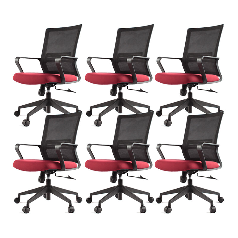 Modern Desk Chair Mesh Computer Chair Fixed Arm Office Chair Red 6 Piece Set Clearhalo 'furn' 'furn_office_chair' 'Furniture' 'Office Chairs' 'Office Furniture' 'office_chair' 6046991