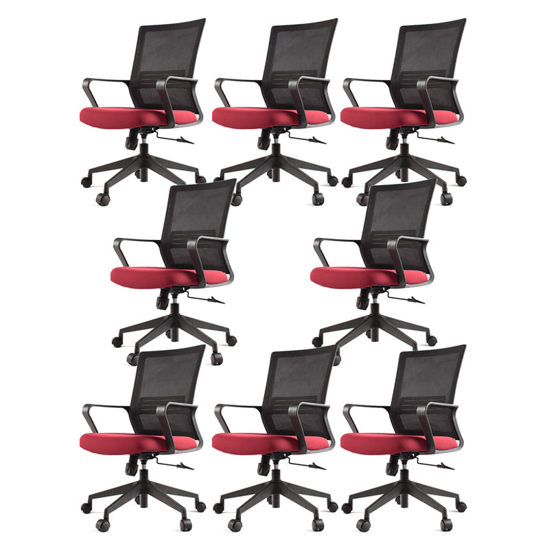 Modern Desk Chair Mesh Computer Chair Fixed Arm Office Chair Red 8 Piece Set Clearhalo 'furn' 'furn_office_chair' 'Furniture' 'Office Chairs' 'Office Furniture' 'office_chair' 6046992