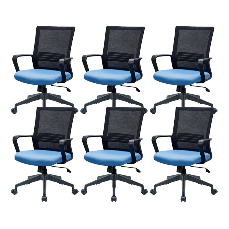 Modern Desk Chair Mesh Computer Chair Fixed Arm Office Chair Blue 6 Piece Set Clearhalo 'furn' 'furn_office_chair' 'Furniture' 'Office Chairs' 'Office Furniture' 'office_chair' 6046995