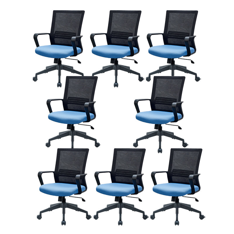 Modern Desk Chair Mesh Computer Chair Fixed Arm Office Chair Blue 8 Piece Set Clearhalo 'furn' 'furn_office_chair' 'Furniture' 'Office Chairs' 'Office Furniture' 'office_chair' 6046996
