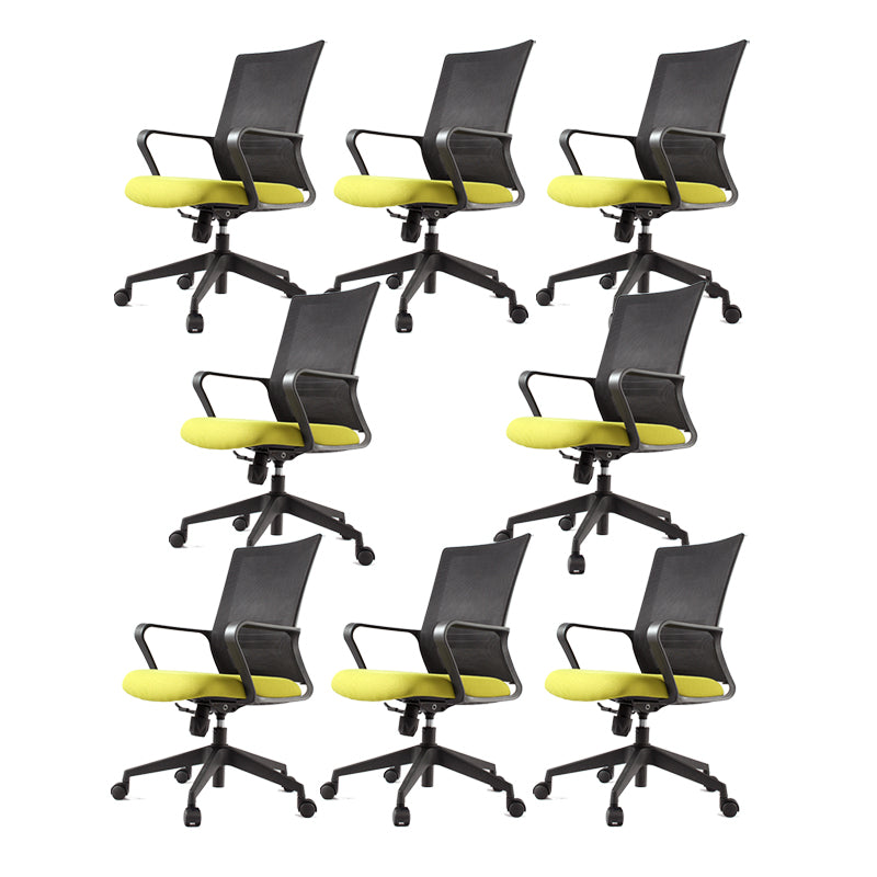 Modern Desk Chair Mesh Computer Chair Fixed Arm Office Chair Green 8 Piece Set Clearhalo 'furn' 'furn_office_chair' 'Furniture' 'Office Chairs' 'Office Furniture' 'office_chair' 6047000