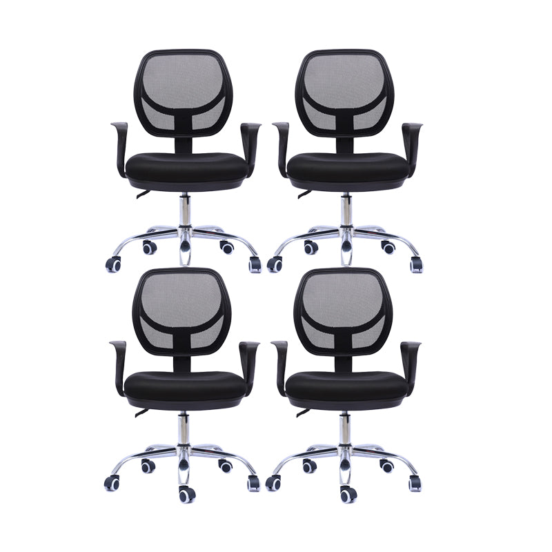 Contemporary Arm Chair Fixed Arm Adjustable Seat Height Swivel Office Chair 4 Piece Set Metal Clearhalo 'furn' 'furn_office_chair' 'Furniture' 'Office Chairs' 'Office Furniture' 'office_chair' 6047112