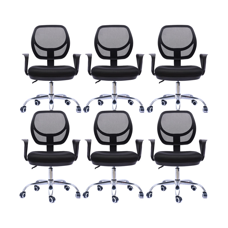 Contemporary Arm Chair Fixed Arm Adjustable Seat Height Swivel Office Chair 6 Piece Set Metal Clearhalo 'furn' 'furn_office_chair' 'Furniture' 'Office Chairs' 'Office Furniture' 'office_chair' 6047115