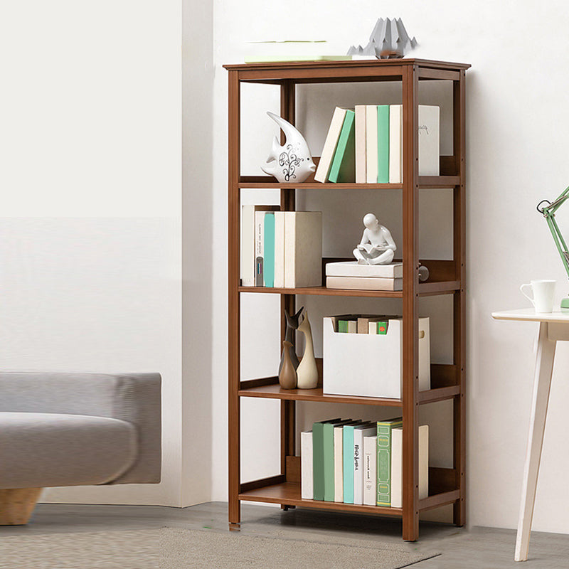 Modern Brown Vertical Book Shelf Bamboo Etagere Open Plank voor thuis