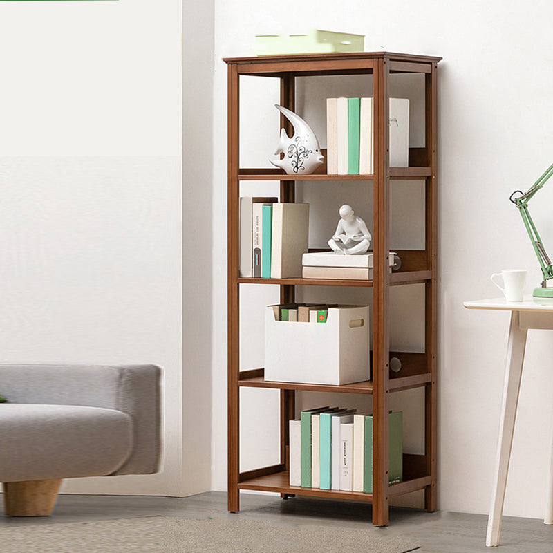 Modern Brown Vertical Book Shelf Bamboo Etagere Open Plank voor thuis