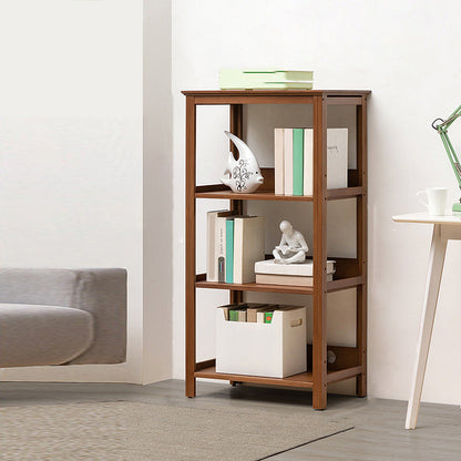 Modern Brown Vertical Book Shelf Bamboo Etagere Open Plank voor thuis