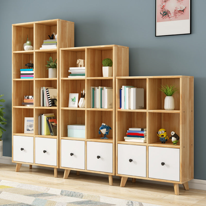 Natural Modern Bookshelf Wood Closed Back Bookcase with Drawer Storage
