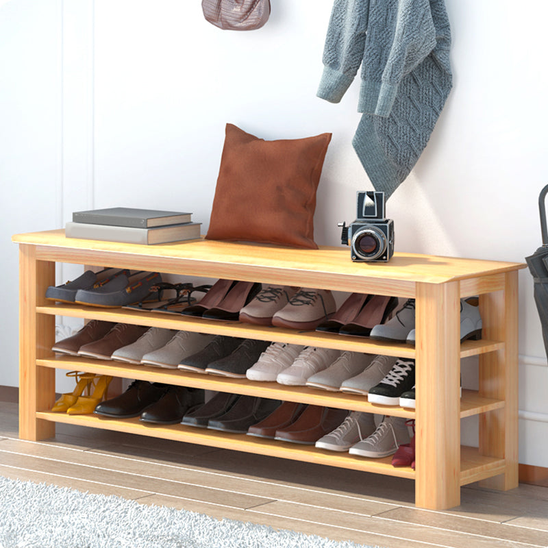 Banco moderno della metà del secolo da 13,78 pollici in panchina in legno di gomma con spazio per le scarpe