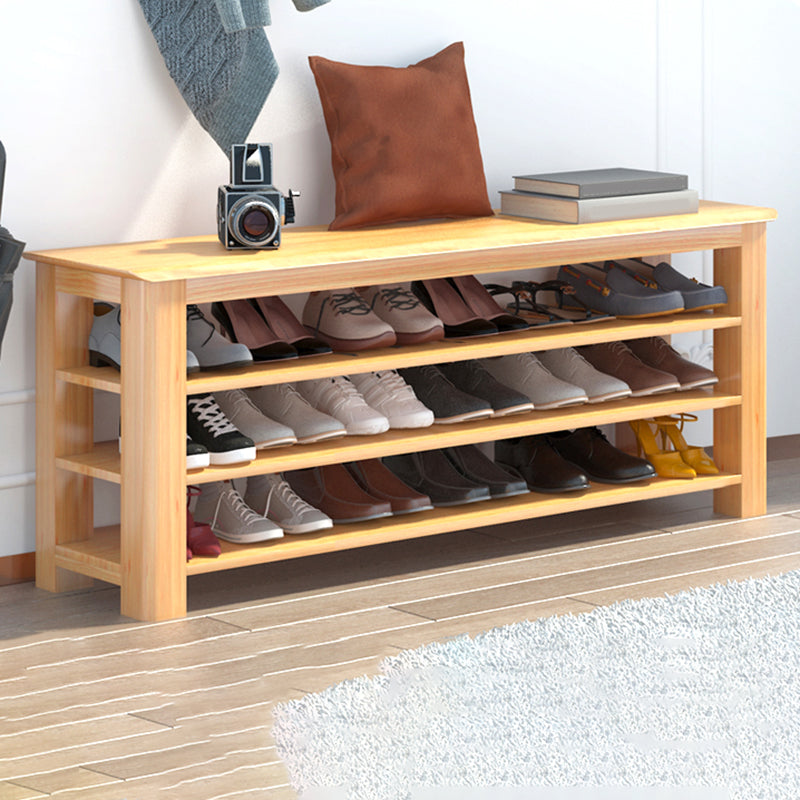 Banco moderno della metà del secolo da 13,78 pollici in panchina in legno di gomma con spazio per le scarpe