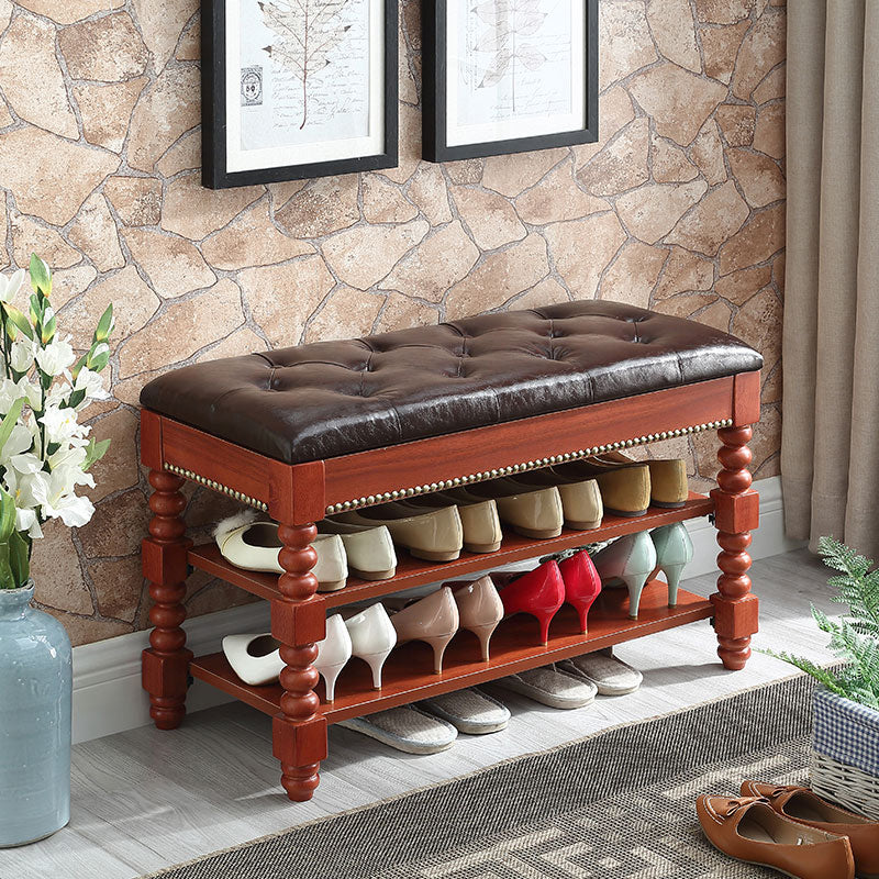 Rectangle 13.8" Wide Seating Bench Cushioned Upholstered Entryway Bench in Rubberwood Clearhalo 'Benches' 'Chairs & Seating' 'furn' 'furn_benches' 'Furniture' 'Living Room Furniture' 6047610