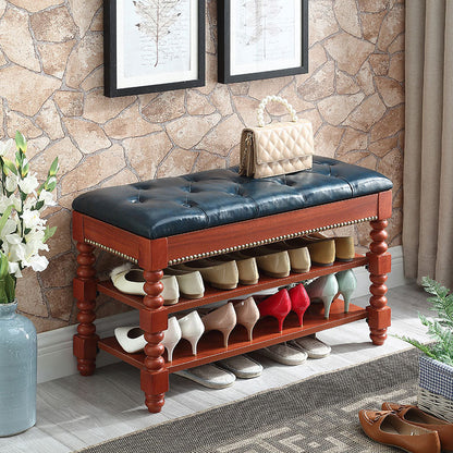 Rectangle 13.8" Wide Seating Bench Cushioned Upholstered Entryway Bench in Rubberwood Blue Red Clearhalo 'Benches' 'Chairs & Seating' 'furn' 'furn_benches' 'Furniture' 'Living Room Furniture' 6047614