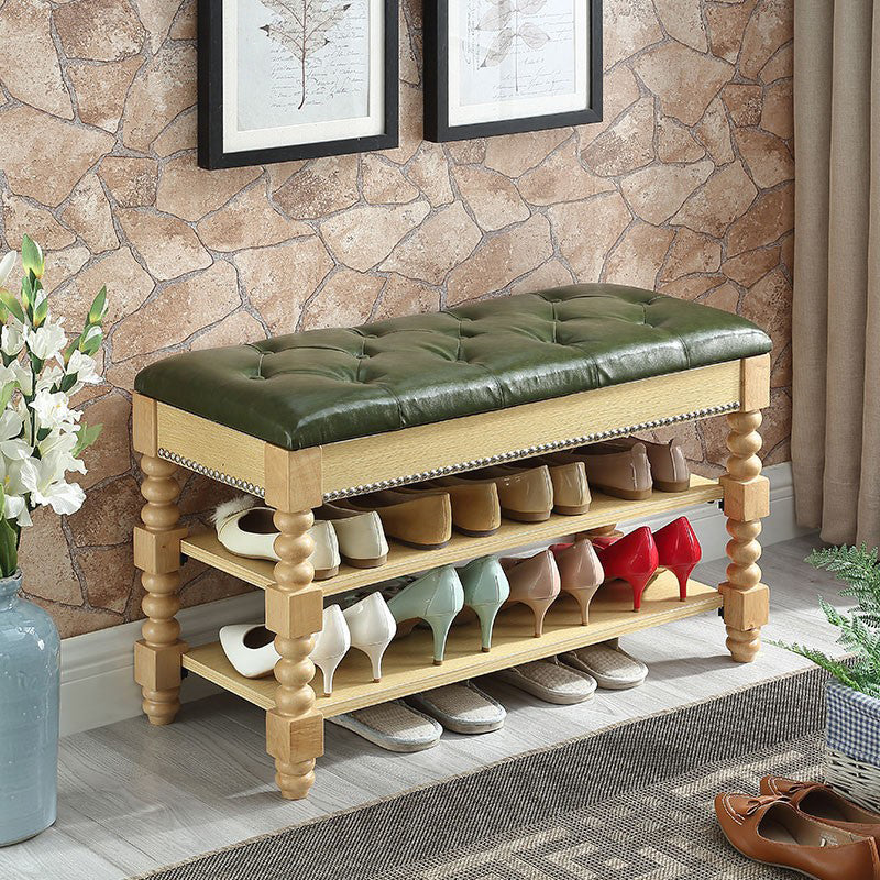 Rectangle 13.8" Wide Seating Bench Cushioned Upholstered Entryway Bench in Rubberwood Green Natural Clearhalo 'Benches' 'Chairs & Seating' 'furn' 'furn_benches' 'Furniture' 'Living Room Furniture' 6047618