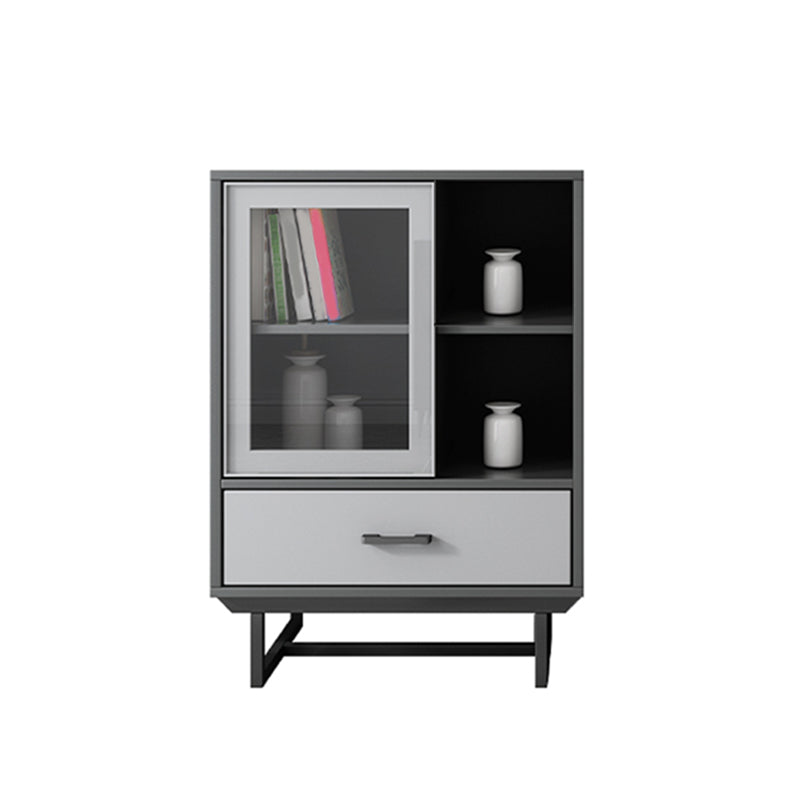Faux Wood Modern Display Cabinet Glass Doors Storage Cabinet with Drawers for Bedroom 24"L x 16"W x 33"H Grey Clearhalo 'Display & China Cabinets' 'display_china_cabinets' 'furn' 'furn_display_china_cabinets' 'Furniture' 'Kitchen & Dining Furniture' 6047734