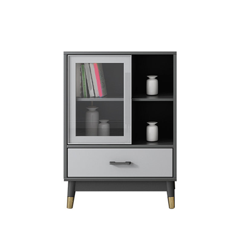 Faux Wood Modern Display Cabinet Glass Doors Storage Cabinet with Drawers for Bedroom 24"L x 16"W x 33"H Dark Gray Clearhalo 'Display & China Cabinets' 'display_china_cabinets' 'furn' 'furn_display_china_cabinets' 'Furniture' 'Kitchen & Dining Furniture' 6047735