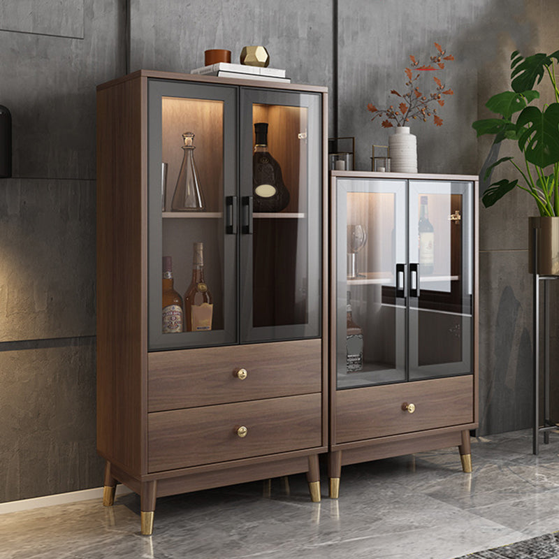 Faux Wood Modern Display Cabinet Glass Doors Storage Cabinet with Drawers for Bedroom Clearhalo 'Display & China Cabinets' 'display_china_cabinets' 'furn' 'furn_display_china_cabinets' 'Furniture' 'Kitchen & Dining Furniture' 6047736