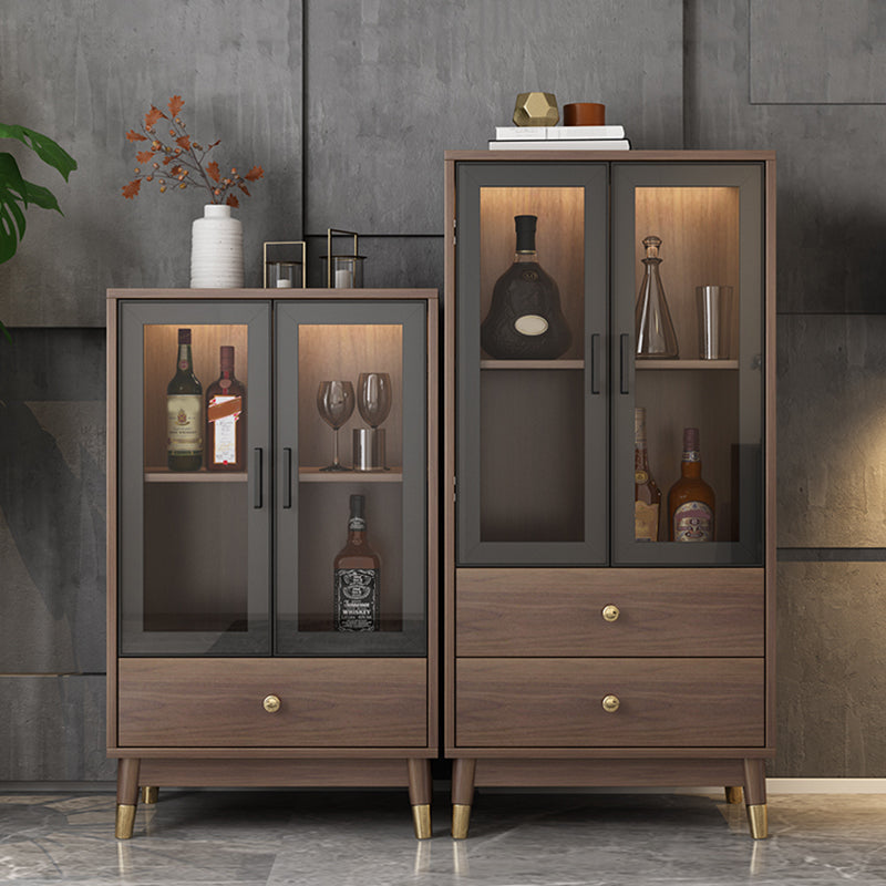 Faux Wood Modern Display Cabinet Glass Doors Storage Cabinet with Drawers for Bedroom Clearhalo 'Display & China Cabinets' 'display_china_cabinets' 'furn' 'furn_display_china_cabinets' 'Furniture' 'Kitchen & Dining Furniture' 6047738