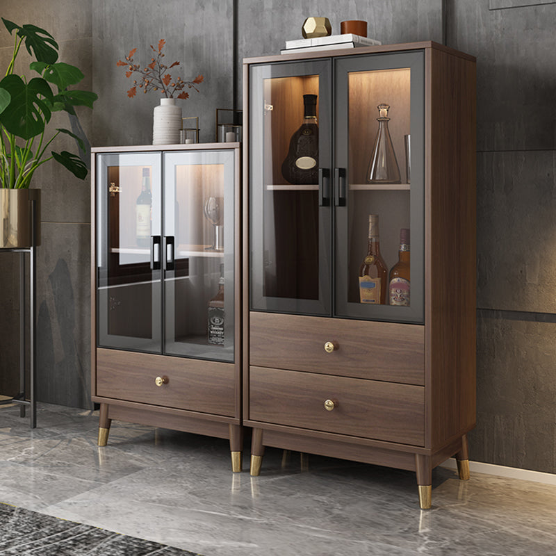 Faux Wood Modern Display Cabinet Glass Doors Storage Cabinet with Drawers for Bedroom Clearhalo 'Display & China Cabinets' 'display_china_cabinets' 'furn' 'furn_display_china_cabinets' 'Furniture' 'Kitchen & Dining Furniture' 6047740