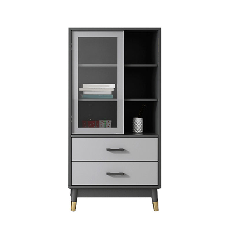Faux Wood Modern Display Cabinet Glass Doors Storage Cabinet with Drawers for Bedroom 21"L x 16"W x 33"H Dark Gray Clearhalo 'Display & China Cabinets' 'display_china_cabinets' 'furn' 'furn_display_china_cabinets' 'Furniture' 'Kitchen & Dining Furniture' 6047741