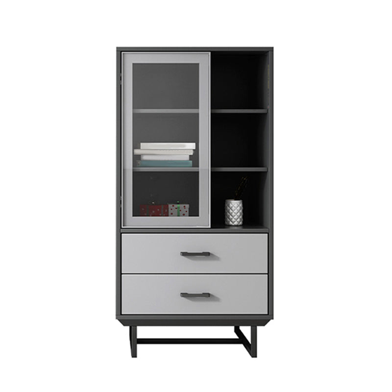 Faux Wood Modern Display Cabinet Glass Doors Storage Cabinet with Drawers for Bedroom Clearhalo 'Display & China Cabinets' 'display_china_cabinets' 'furn' 'furn_display_china_cabinets' 'Furniture' 'Kitchen & Dining Furniture' 6047742