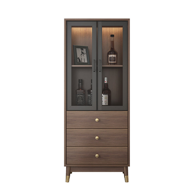 Faux Wood Modern Display Cabinet Glass Doors Storage Cabinet with Drawers for Bedroom 24"L x 16"W x 59"H Walnut Clearhalo 'Display & China Cabinets' 'display_china_cabinets' 'furn' 'furn_display_china_cabinets' 'Furniture' 'Kitchen & Dining Furniture' 6047745
