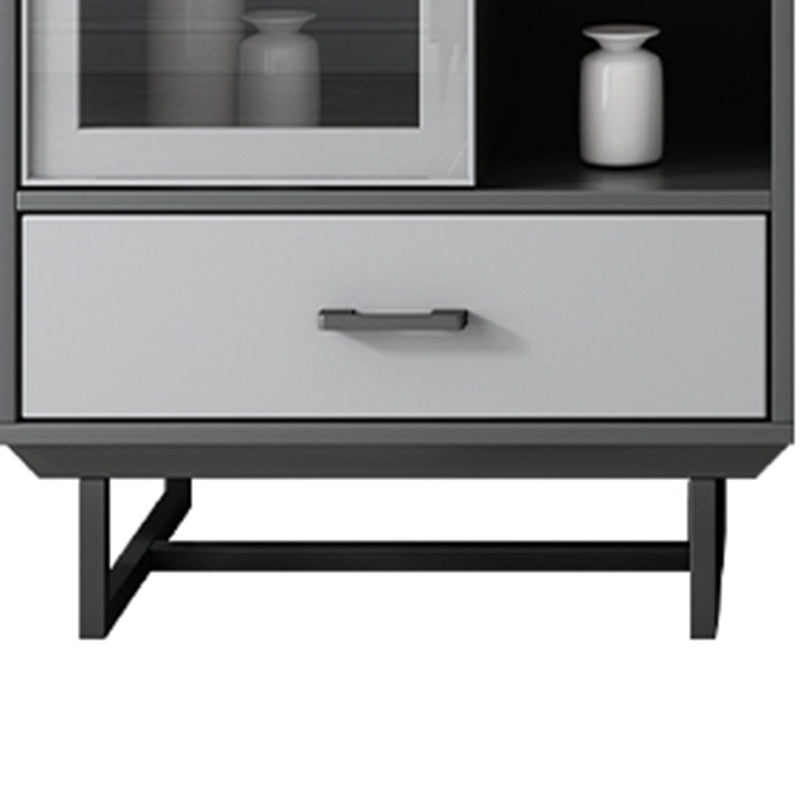 Faux Wood Modern Display Cabinet Glass Doors Storage Cabinet with Drawers for Bedroom Clearhalo 'Display & China Cabinets' 'display_china_cabinets' 'furn' 'furn_display_china_cabinets' 'Furniture' 'Kitchen & Dining Furniture' 6047748