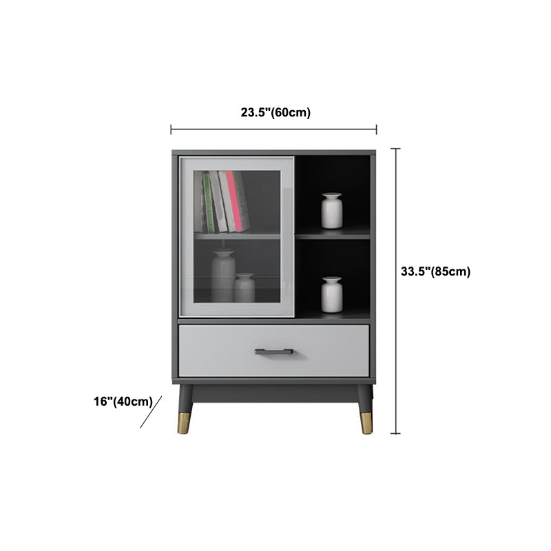 Faux Wood Modern Display Cabinet Glass Doors Storage Cabinet with Drawers for Bedroom Clearhalo 'Display & China Cabinets' 'display_china_cabinets' 'furn' 'furn_display_china_cabinets' 'Furniture' 'Kitchen & Dining Furniture' 6047750
