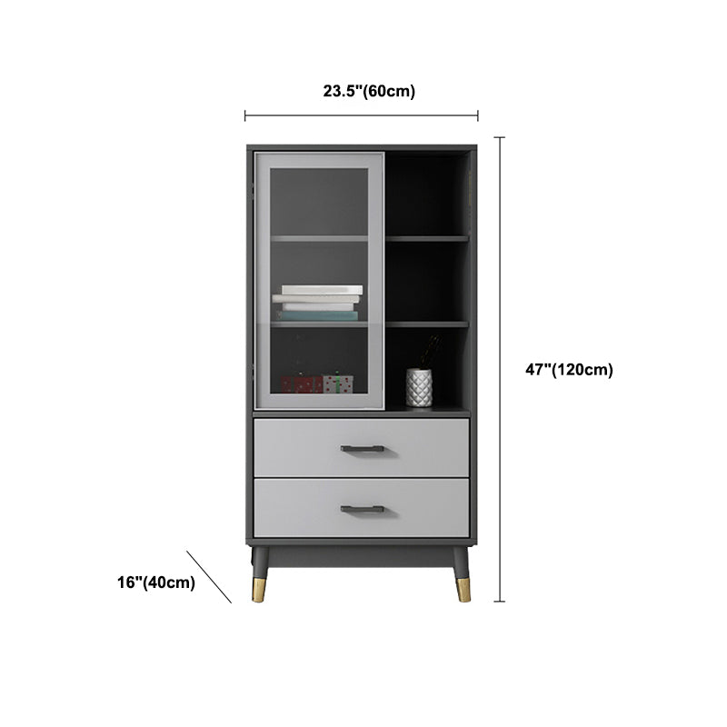 Faux Wood Modern Display Cabinet Glass Doors Storage Cabinet with Drawers for Bedroom Clearhalo 'Display & China Cabinets' 'display_china_cabinets' 'furn' 'furn_display_china_cabinets' 'Furniture' 'Kitchen & Dining Furniture' 6047751