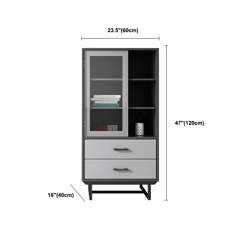 Faux Wood Modern Display Cabinet Glass Doors Storage Cabinet with Drawers for Bedroom Clearhalo 'Display & China Cabinets' 'display_china_cabinets' 'furn' 'furn_display_china_cabinets' 'Furniture' 'Kitchen & Dining Furniture' 6047753